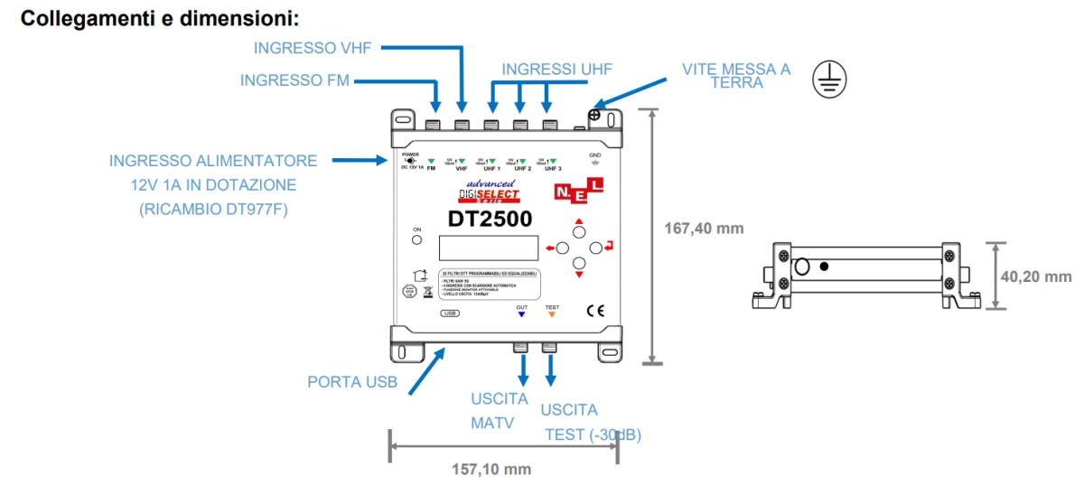 Centrale TV compatta a filtri digitali regolabile ad alta potenza di uscita NEL DT2500