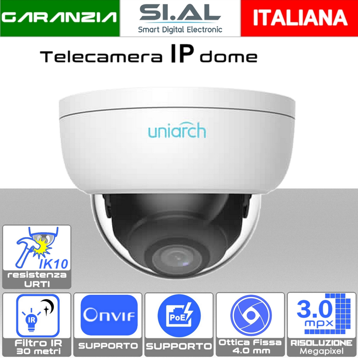 telecamera ip dome 3mp da 4.0 mm