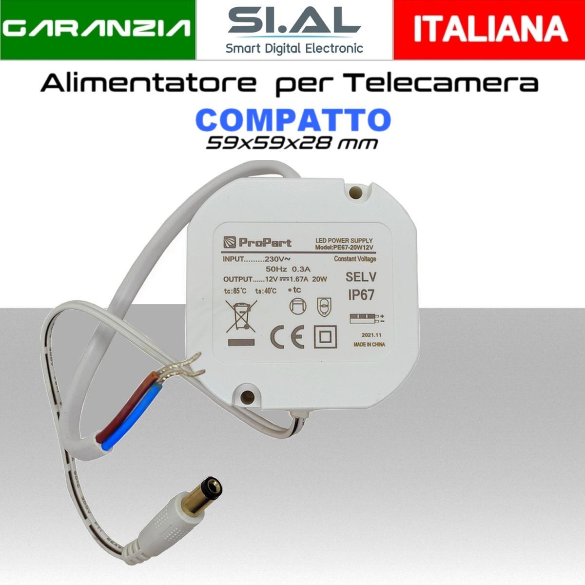Alimentatore per telecamera compatto 12v