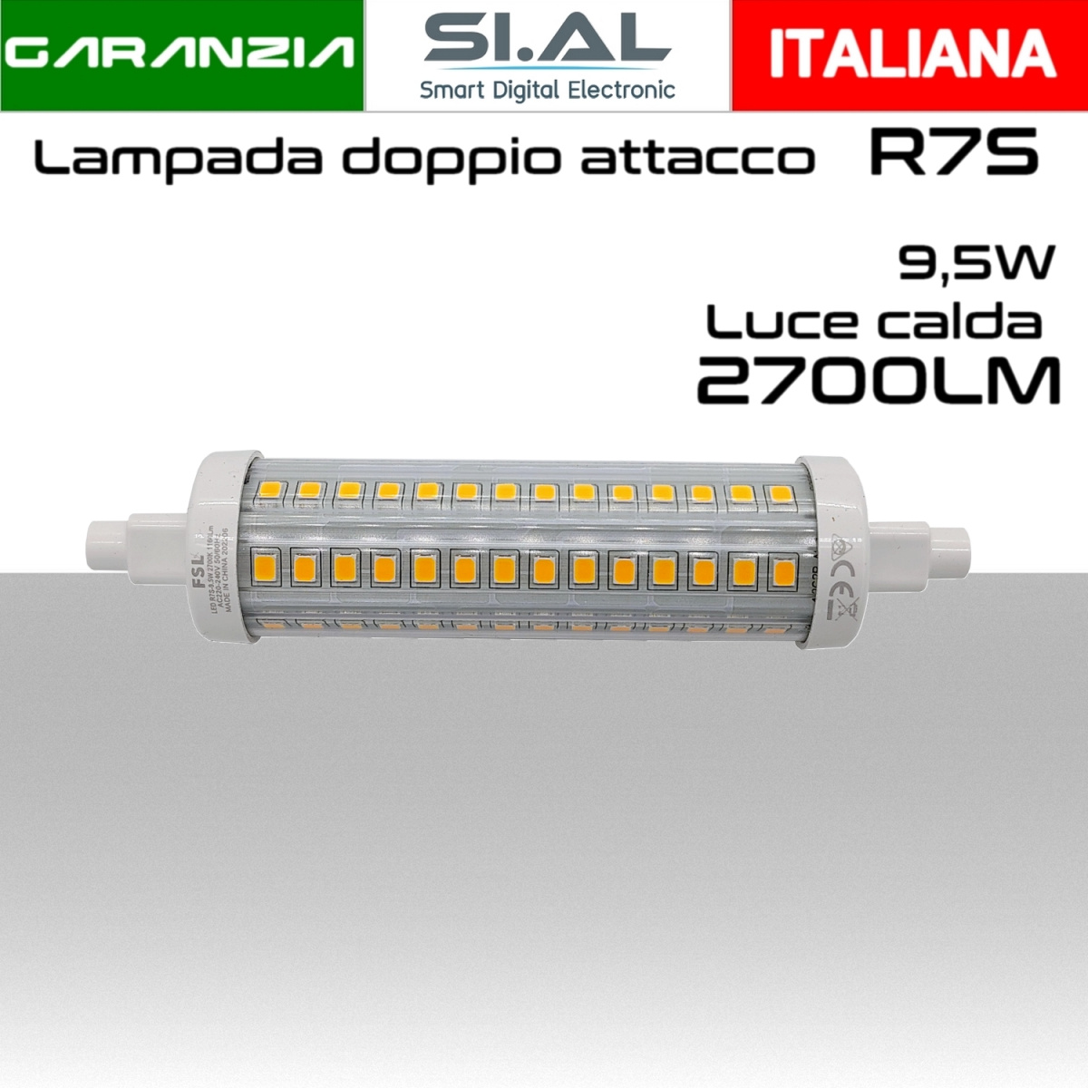 Lampadina LED R7s  9.5W 2700K Luce Calda 