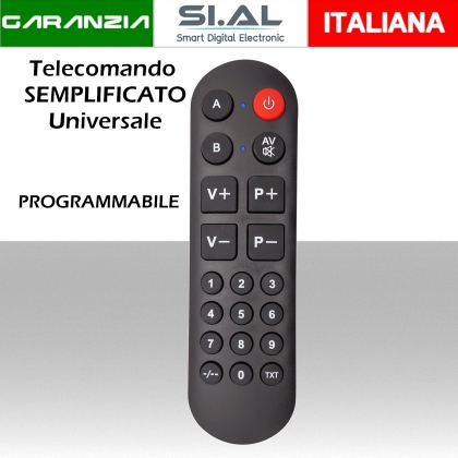 Telecomando universale TV semplice tasti ampi e comodi con autoapprendimento per due dispositivi associati.
