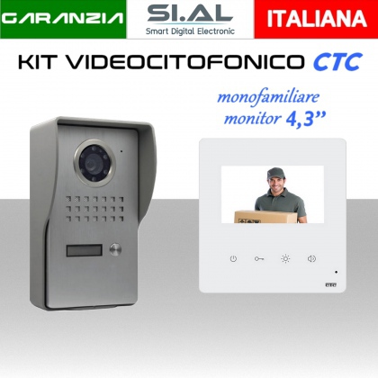 Videocitofono monofamiliare 2 fili monitor LCD da 4.3 pollici da parete a colori con vivavoce e pulsantiera in alluminio completa di telecamera HD