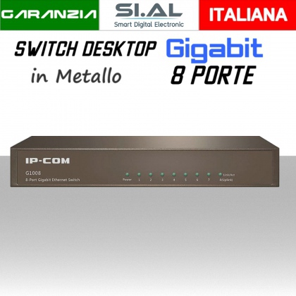 Switch Ethernet 8 porte Gigabit Lan in metallo modello Desktop IP-COM