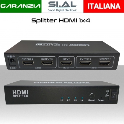 Splitter hdmi 4K 1x4 Ultra HD 1 ingresso 4 uscite audio video alta risoluzione 