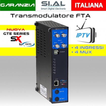 Transmodulatore IPTV serie GTE-SX a 4 ingressi SAT multistream canali FTA IP