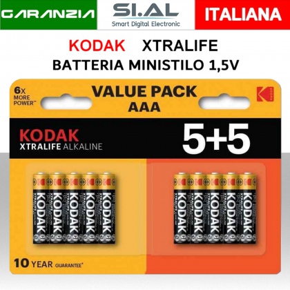 Batterie ministilo alcaline KODAK Xtralife AAA 1,5V Confezione 10pz.