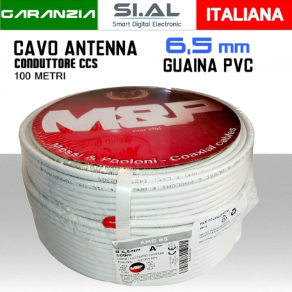 Cavo antenna TV 6,5 mm in bobina 100 metri CCS e PVC bianco Messi e Paoloni AMG65