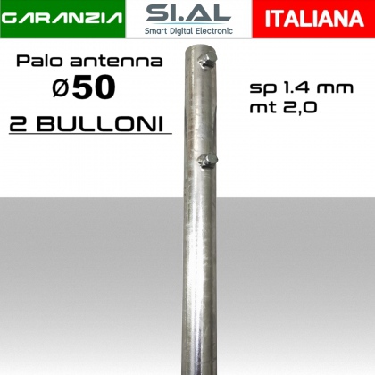 Palo antenna singolo 2 metri diametro ø 50 spessore 1,4 mm