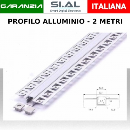 Profilo Alluminio ad Incasso per Cartongesso (Max l: 9,5mm) Copertura Satinata 2000 x 60mm