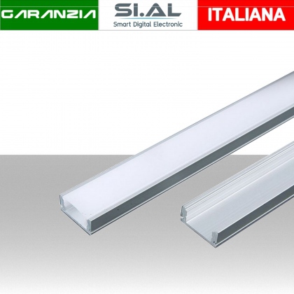 Profilo in Alluminio Colore Bianco per Strip LED (Max l: 12,4mm) 2000 x 17,4 x 7mm