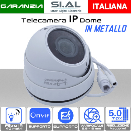 Telecamera IP Dome Onvif 5MP varifocale 2.8-12mm in metallo Sony Starvis