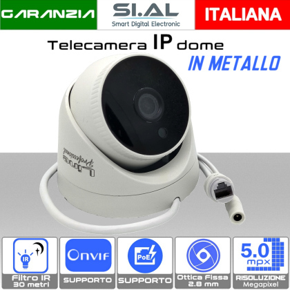 Telecamera IP Dome Poe Onvif  5MP ottica 2.8 mm in metallo Sony Starvis