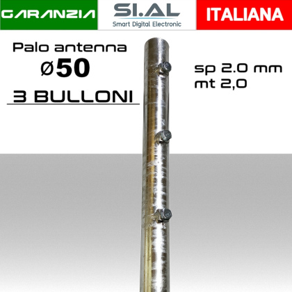 Palo antenna singolo 2 metri diametro ø 50 spessore 2 mm