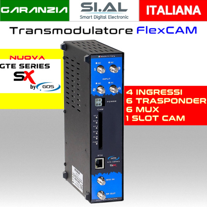 Transmodulatore GDS serie GTE-SX a 6 trasponder SAT multistream 1 slot FlexCAM