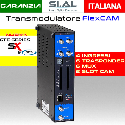 Transmodulatore GDS serie GTE-SX a 6 trasponder SAT multistream 2 slot FlexCAM