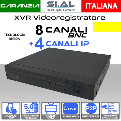  DVR videosorveglianza 4K IBRIDO  8 Canali BNC 4 IP H265 analisi video