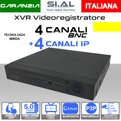  DVR videosorveglianza 4K IBRIDO 4 Canali BNC / 4 IP H265 analisi video