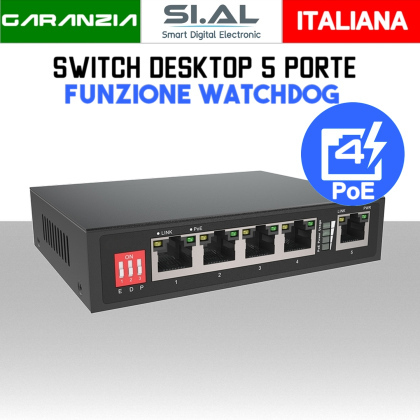 Switch PoE Ethernet 5 Porte Lan watchdog modello HT-POE31004PLD
