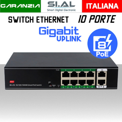 Switch PoE Ethernet 10 Porte con Uplink Gigabit modello H1108PGL