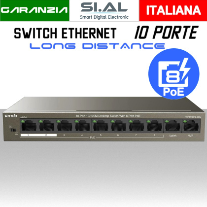 Switch PoE Ethernet 10 Porte Lan modello Tenda TEF1110P-63W