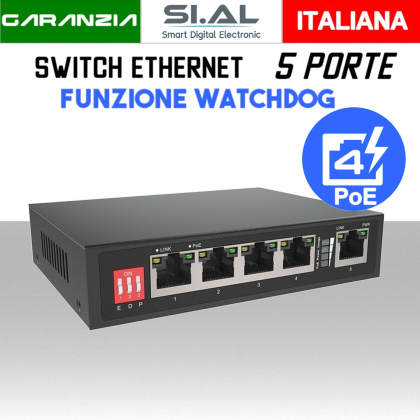 Switch PoE Ethernet 5 Porte Lan watchdog modello POE31004PLD