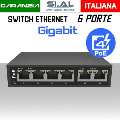 Switch PoE Ethernet 6 Porte Lan Gigabit modello POE33064P