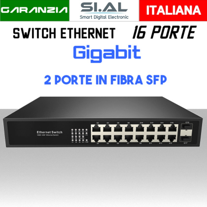 Switch Ethernet in fibra ottica 16 Porte Lan Gigabit 2 SFP modello H3218F