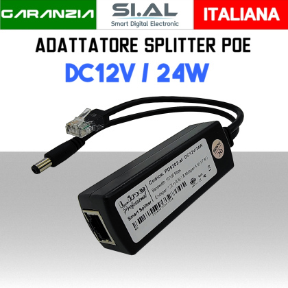 Adattatore splitter PoE+ per telecamere IP alimentazione 12V DC/24W