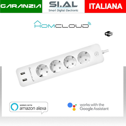 Multipresa Wi-Fi  4 posti Schuko 2 USB con controllo energia 