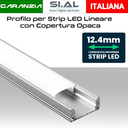 Profilo per Strip LED Lineare con Cover Opaca Larghezza striscia 12.4mm 