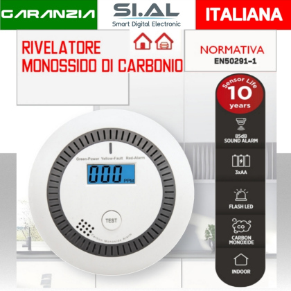 Rilevatore Monossido di Carbonio CO a batterie | Durata sensore 10 anni
