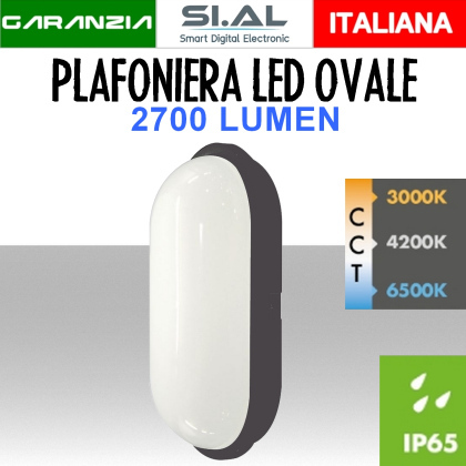 Plafoniera da Esterno Ovale 2700 lumen LED IP65 Antracite | Tonalità CCT Regolabile