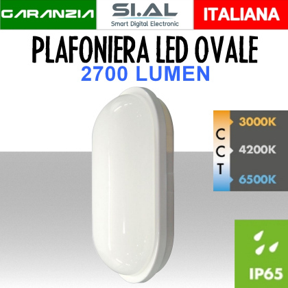 Plafoniera da Esterno Ovale 2700 lumen LED IP65 Bianca | Tonalità CCT Regolabile