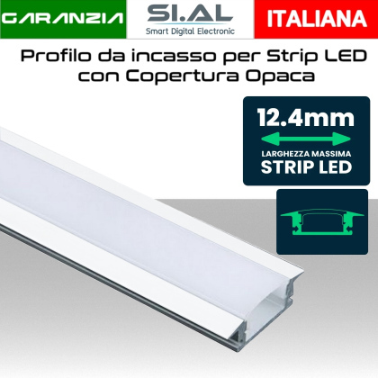 Profilo per Strip LED Bianco con Cover Opaca Larghezza striscia 12.4mm | da incasso  SKU 3368 