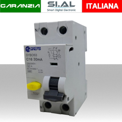 Interruttore Magnetotermico Differenziale 16A  | 1P+N  Tipo A  30mA  4,5kA