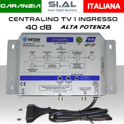 Centralino antenna TV da interno 1 ingresso VHF-UHF 40dB alta potenza Mitan ZY142VIPG 