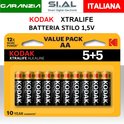 Batterie stilo alcaline KODAK Xtralife AA 1,5V Confezione 10pz.