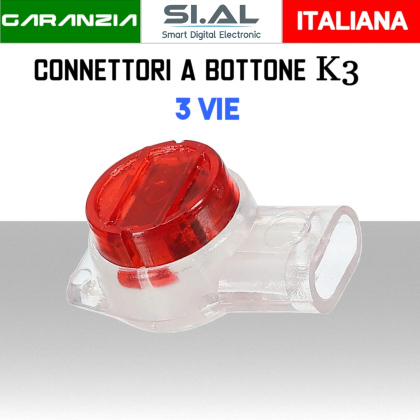 Connettore K3 a Bottone 3 vie per Cavi dati Telefonici e Allarmi -50pz.