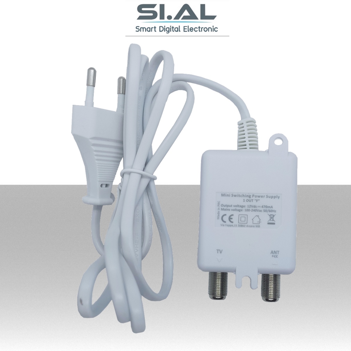 Alimentatore antenna TV da 470mA 12V ad 1 uscita Bianco
