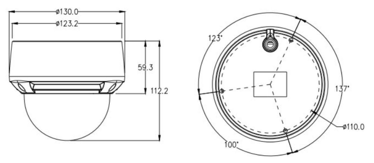 dimensioni telecamera ip per esterno modello dome