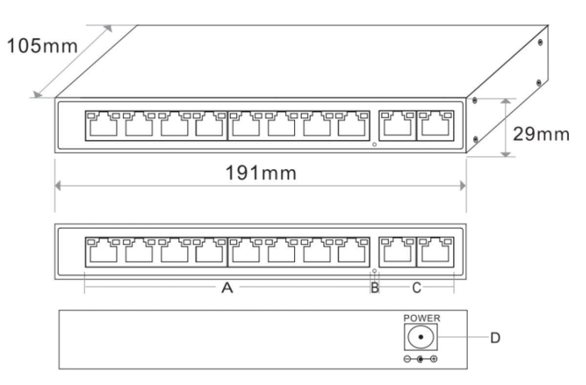 switch poe 10 porte gigabit dimensioni ingombro