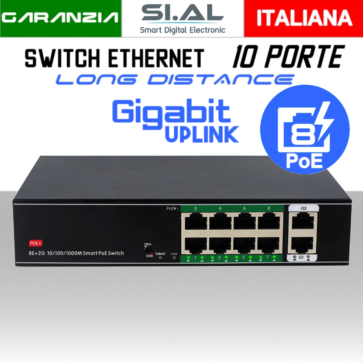 H1108PGL switch ethernet 8 poe 2 gigabit