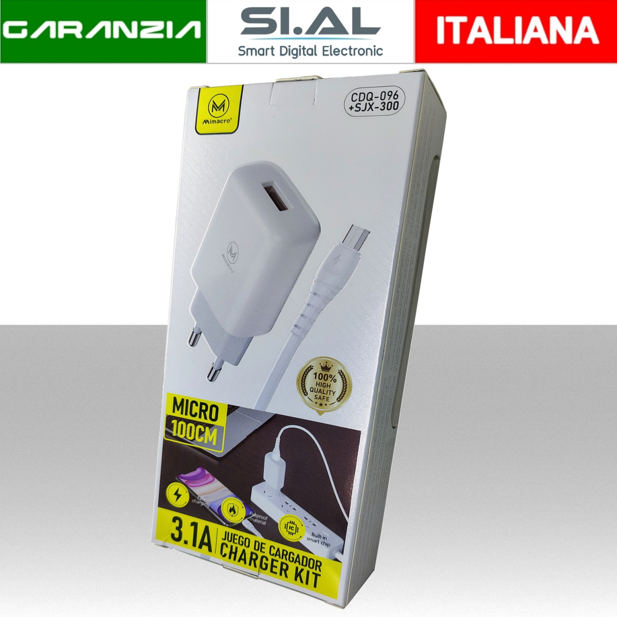 MIM31-382 Caricatore USB 3.1A con Cavo Micro-usb da 1 Metro