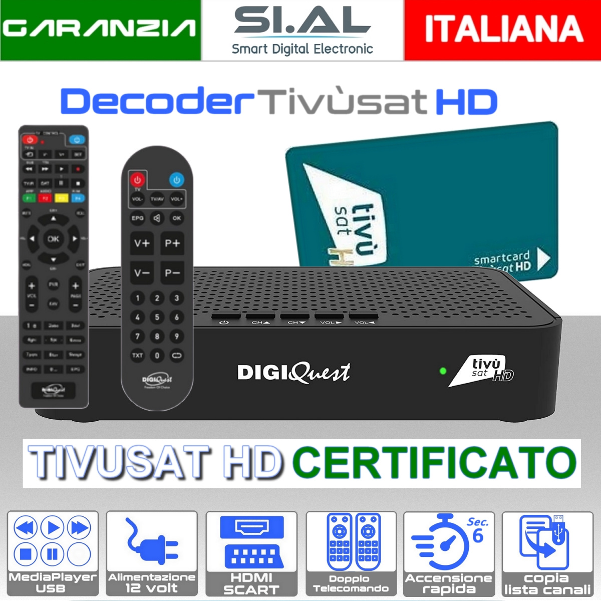 tivusat hd digiquest q10 con doppio telecomando