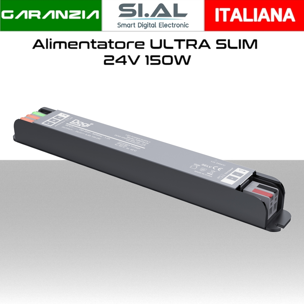 Alimentatore LED slim 24V 150W sottile a morsetto