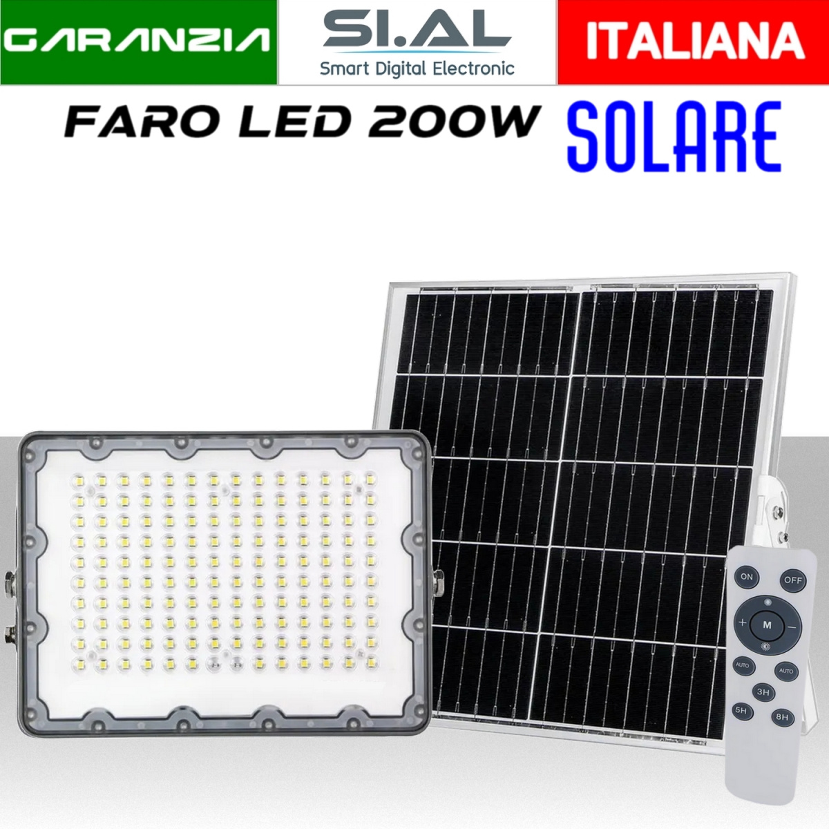 Faro Led con pannello solare 200W