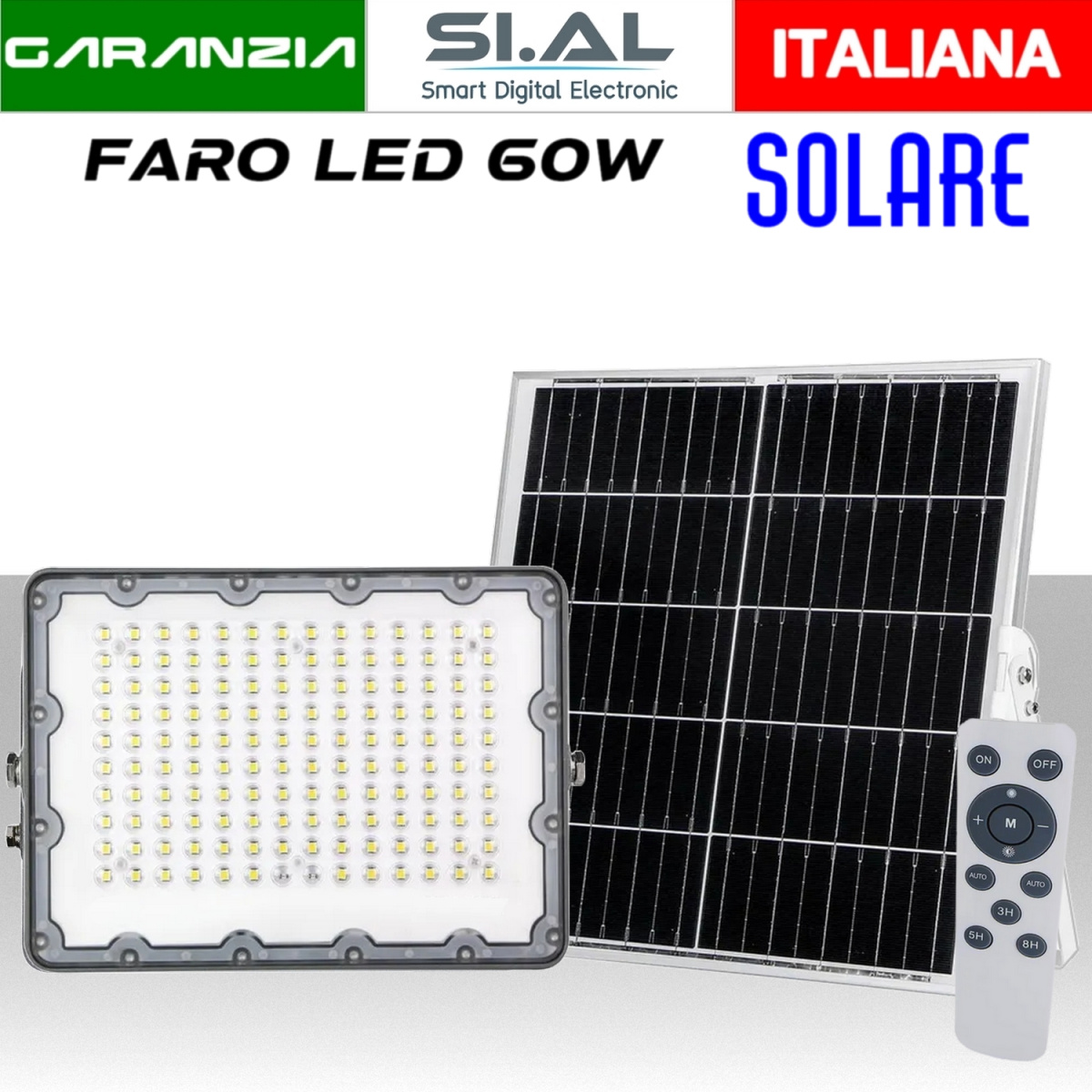 Faro Led con pannello solare 60W