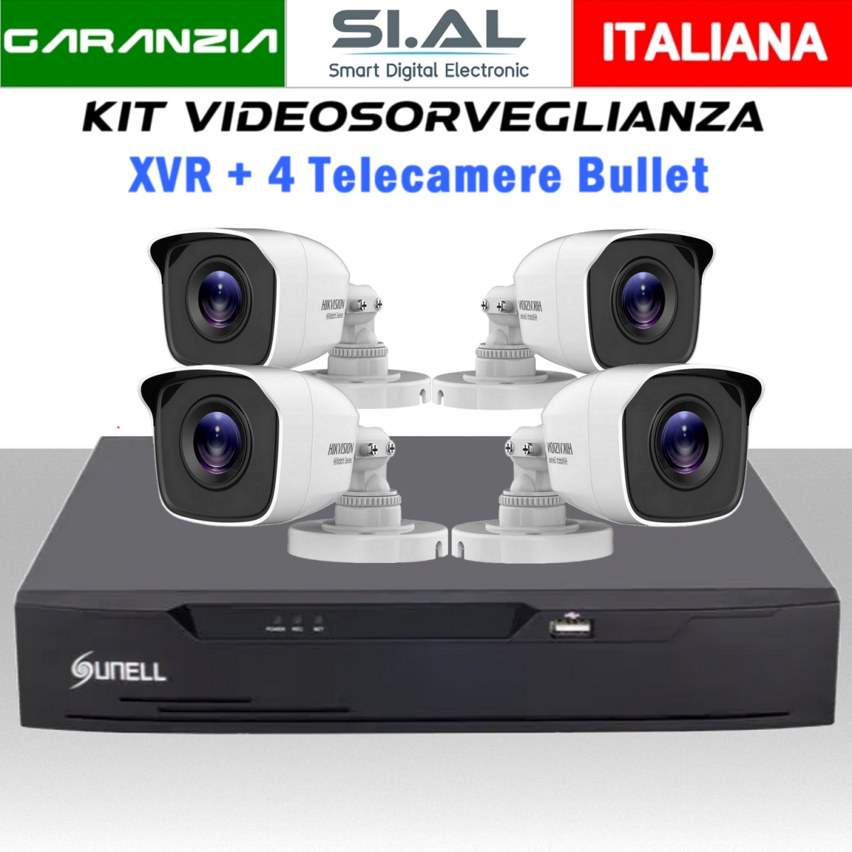 Kit dvr con 4 telecamere bullet 5mp