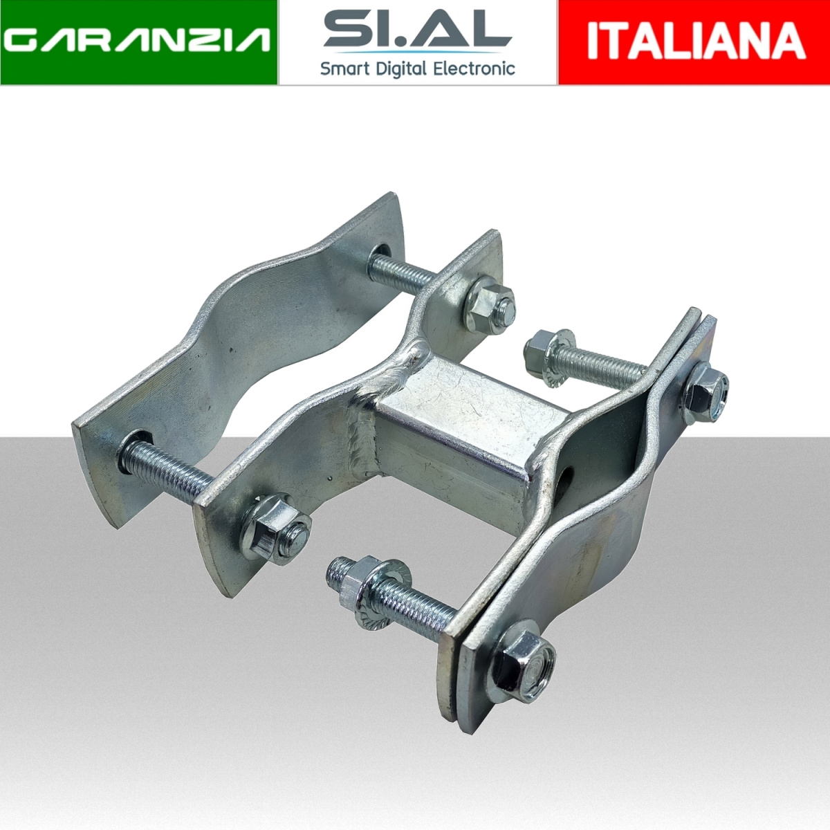 Cavallotto a 8 con distanziatore tubo quadro 6 cm Palo-Palo Ø 25-60mm