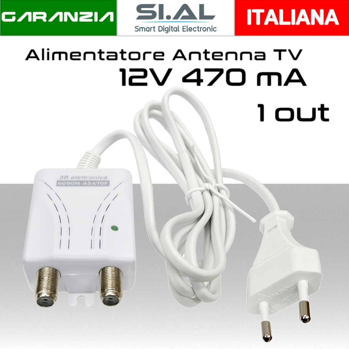 Alimentatore antenna TV da 470mA 12V ad 1 uscita Bianco